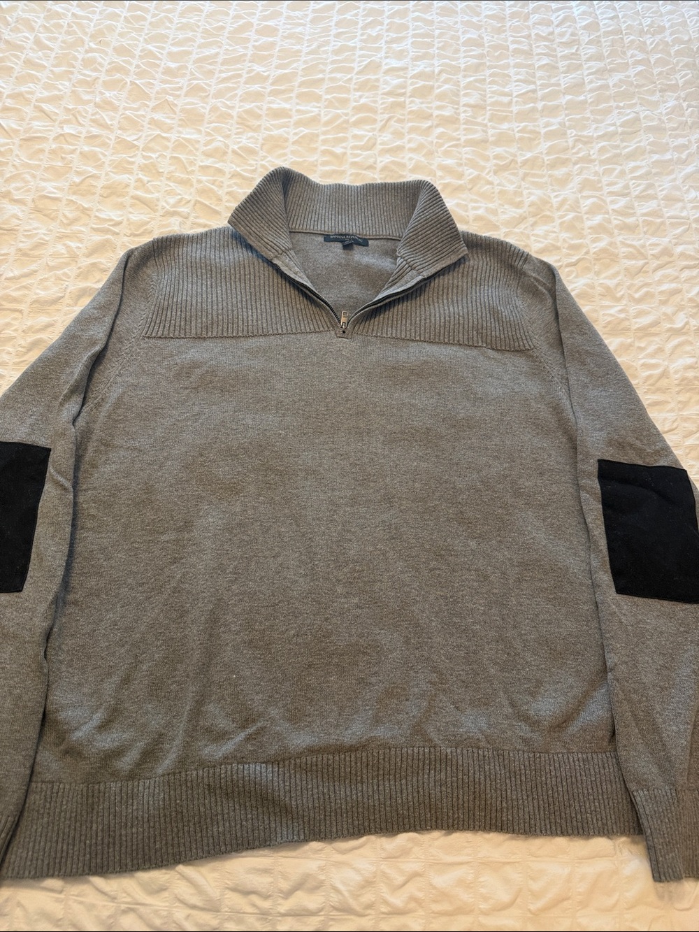 Banana Republic Men's Gray Quarter-Zip Ribbed Yoke Sweater